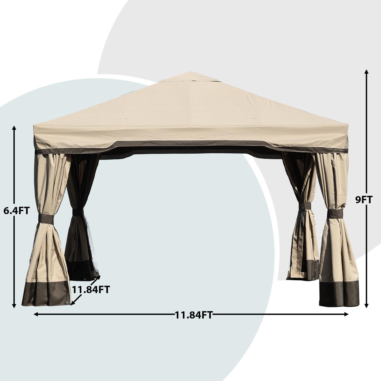 Outdoor Canopy Gazebo, Aluminum Frame with Curtains and Netting - Aoodor